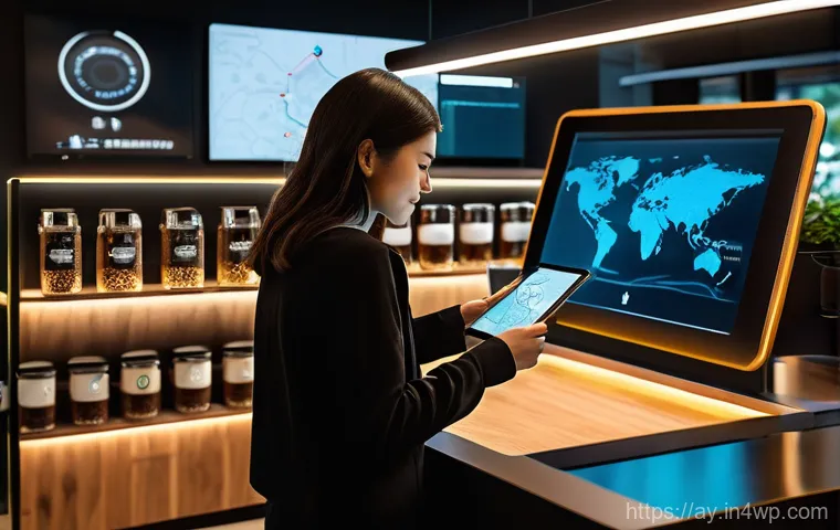 커피 원산지 탐방의 미래 전망 - A serene portrait of an Ethiopian coffee farmer, a woman in traditional attire, meticulously hand-pi...