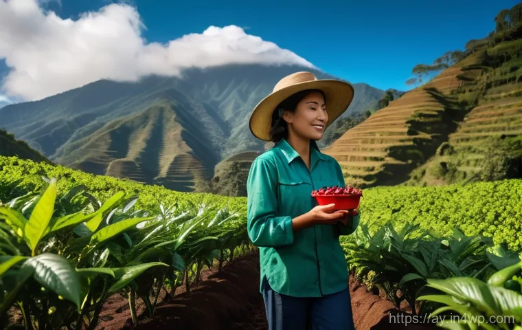 커피 재배와 원산지의 관계 - A picturesque Colombian coffee farm nestled in the high-altitude Andean mountains. The scene feature...