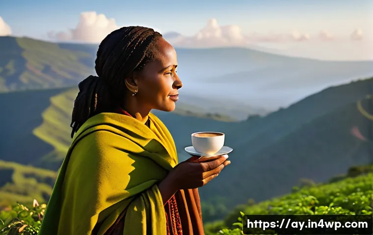 커피 원산지별 커피 맛의 차이점 - **Prompt for Ethiopian Coffee - "Palette of Coffee Flavors, Ethiopia's Blessing"**
    "A vibrant, p...